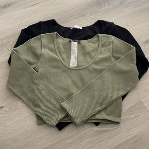 ZARA GREEN RIBBED LIMITLESS CONTOUR TOP